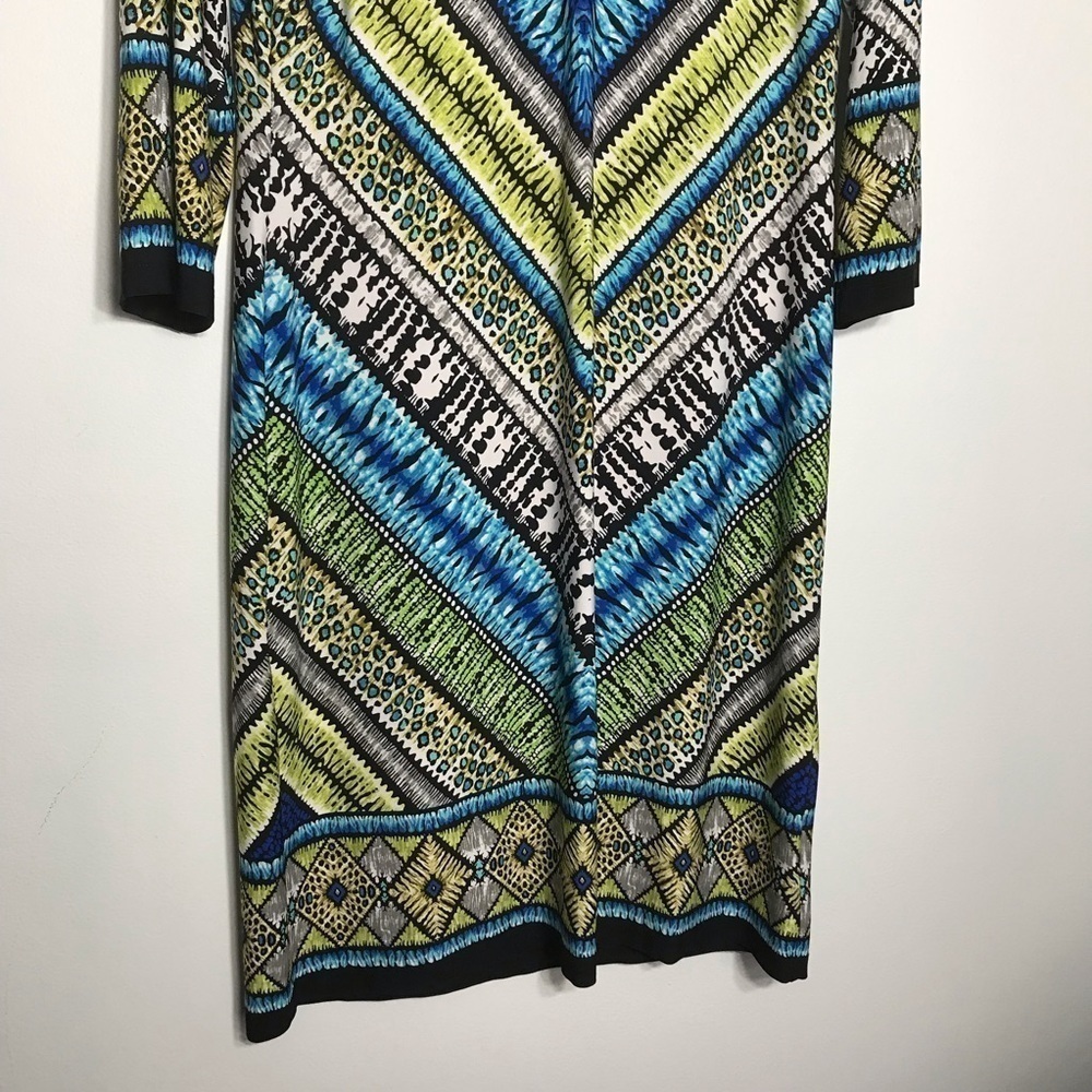 CHICOS 0 Small/ 4 Vibrant Multicolor Neon Green Lightweight Slinky Shift Dress - Picture 2 of 8